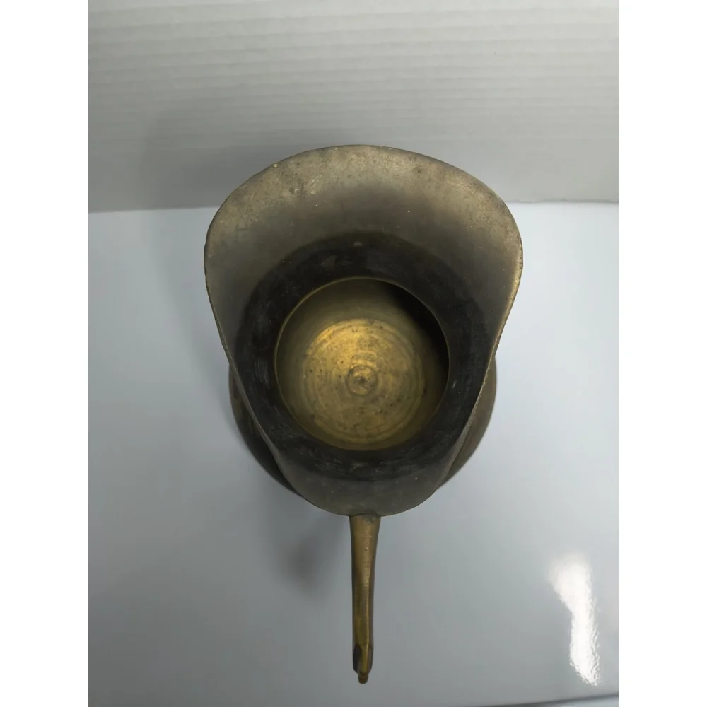Vintage Two‎ Tone Brass Pitcher Ewer Etched Flower Floral Design Notched Handle